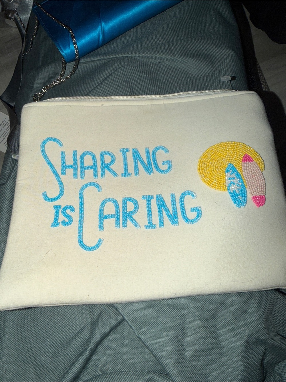 Beach Riot 'Sharing Is Caring' White Beaded Clutch with Blue and Yellow Accents